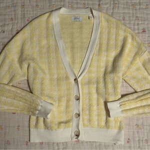 ONLY Women's Cream and Yellow Checkered Cardigan